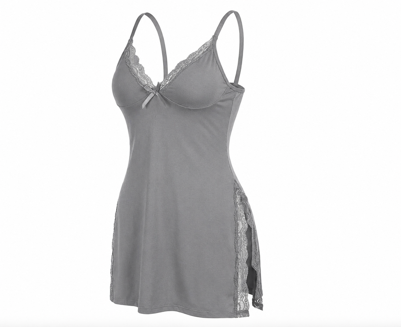 Lace Trim Chemise With High Side Slits